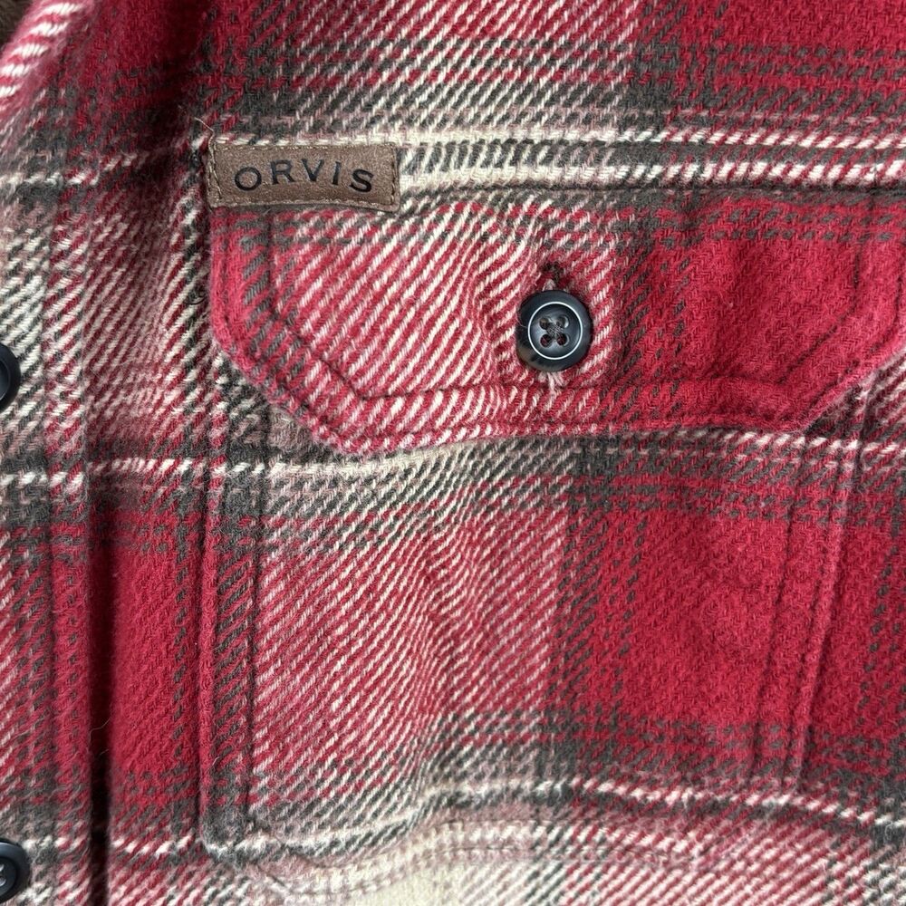 Orvis Men’s Medium Shacket Long Sleeve Shirt Red Beige Pocket Button Up Heavy - Picture 11 of 13
